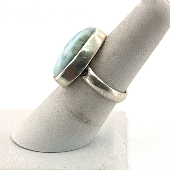 Estate Sterling Silver 925 Larimar Gemstone Ring Size 6.5 Triangle Shape 7.6g - Picture 4 of 8